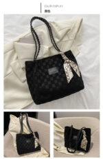 Plaid Top Handle Bag with Elegant Silk Scarf for Women :CB11