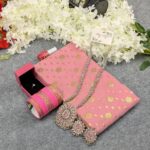 Premium Half Silk Jamdani Saree Combo Set - Pink